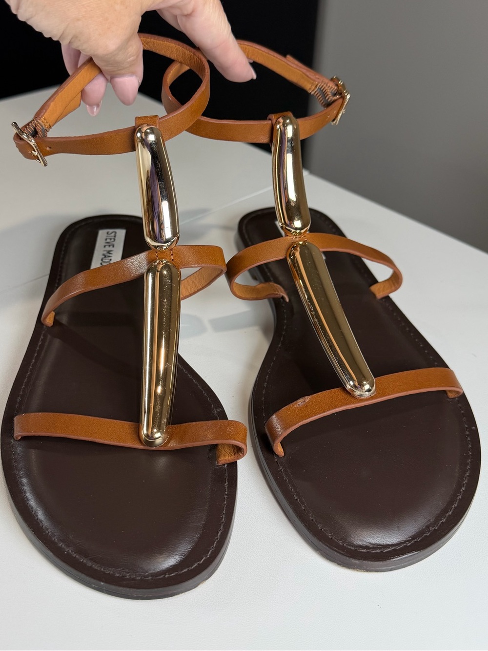 Steve Madden Alma Sandals with Gold Bar Accent